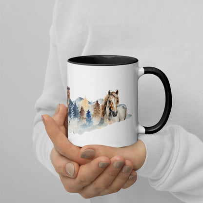 Rustic Mountain Horse Mug with Color Inside