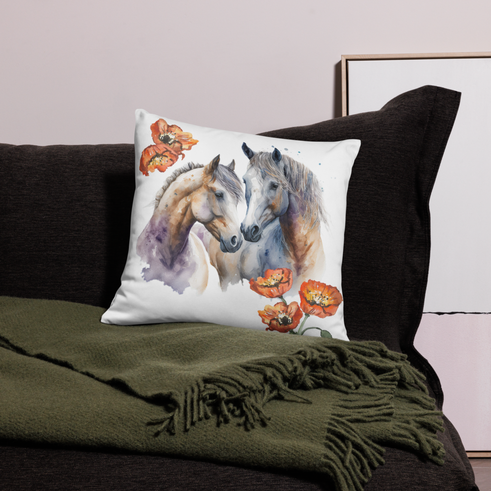 Horses and Poppies Pillow Case