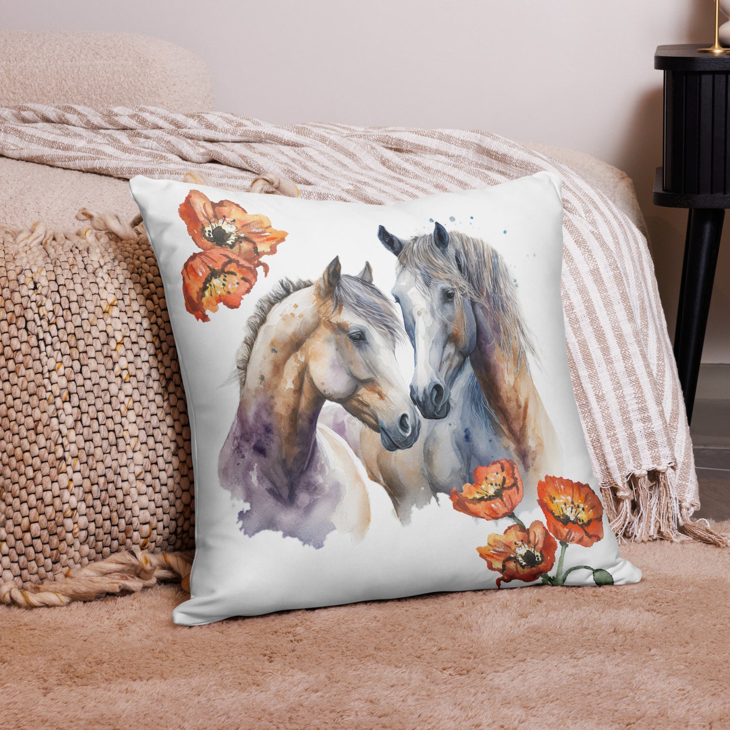 Horses and Poppies Pillow Case