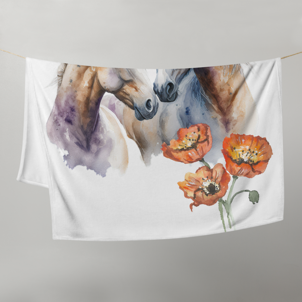 Horses and Poppies Throw Blanket