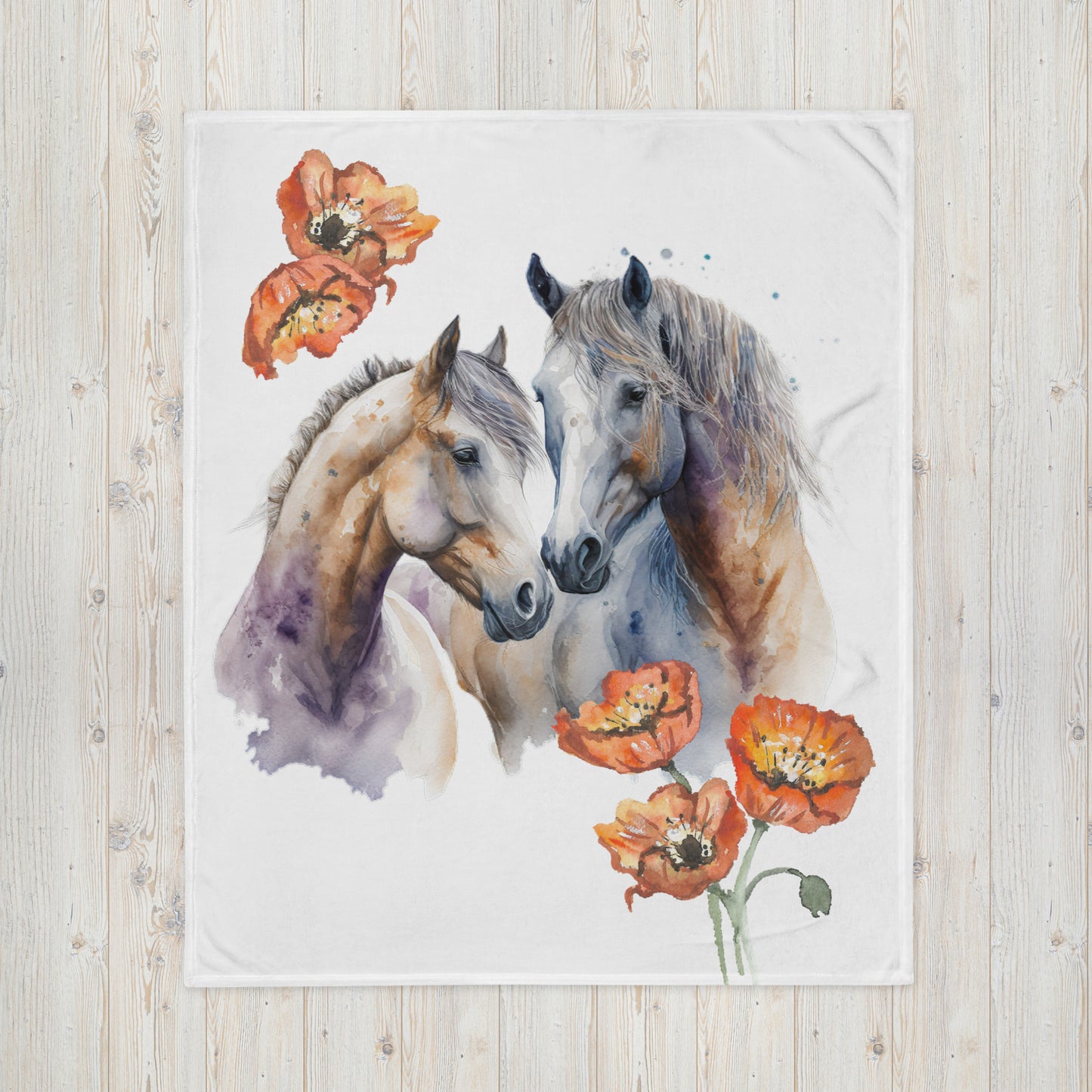 Horses and Poppies Throw Blanket