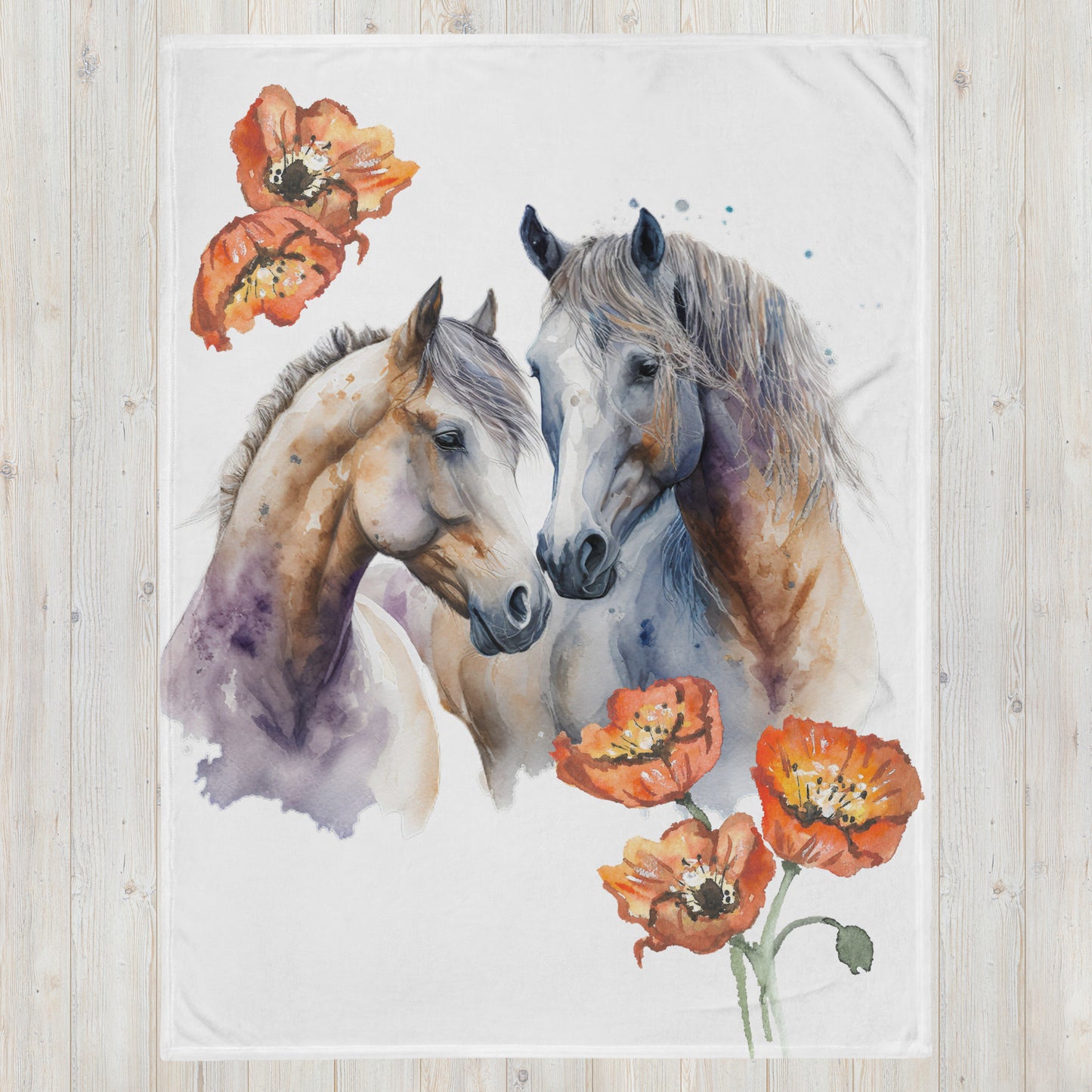 Horses and Poppies Throw Blanket